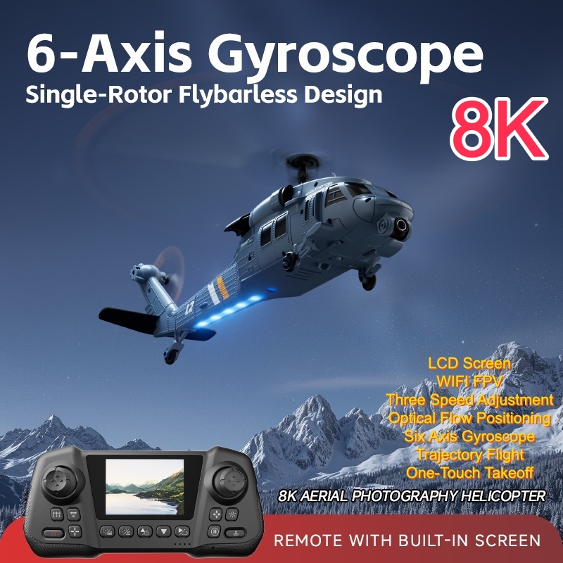 Rc Helicopter Single Rotor - เฮลิคอปเตอร์บังคับวิทยุแบบมีจอภาพ 6 แกนไจโร ใบพัดเดี่ยว 8K ระบบออปติคอลโฟลว์