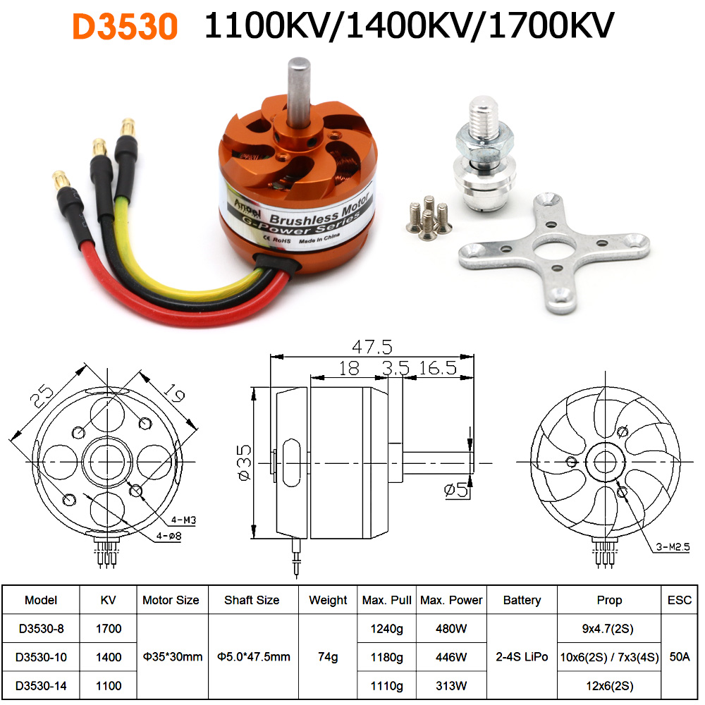 Rc Helicopter Mini - มอเตอร์ไร้แปรงถ่าน D3530 1100KV 1400KV 1700KV สำหรับมินิมัลติคอปเตอร์
